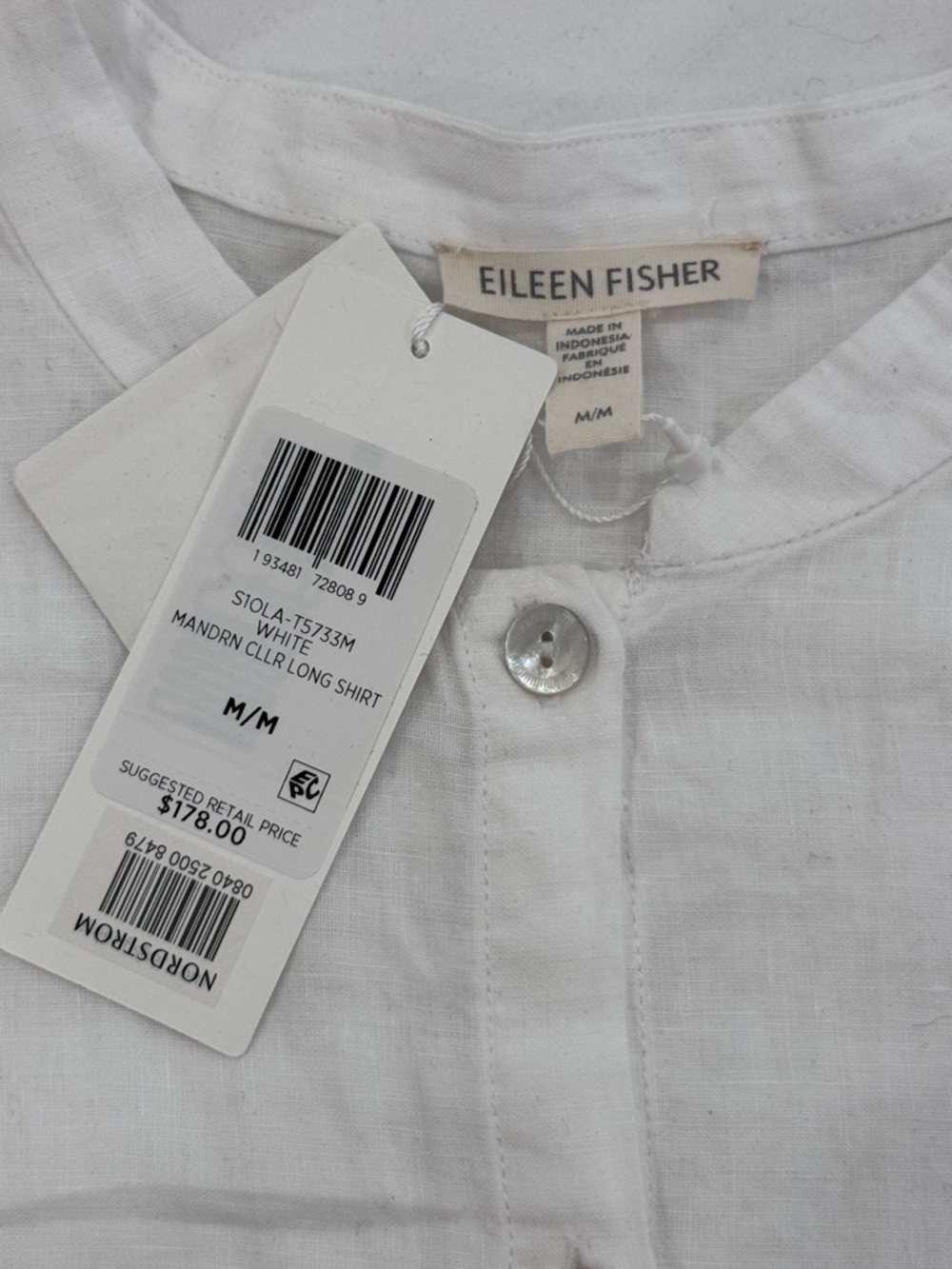 Eileen Fisher White Sleeveless Button-Front Midi Dress - Picture 3 of 6